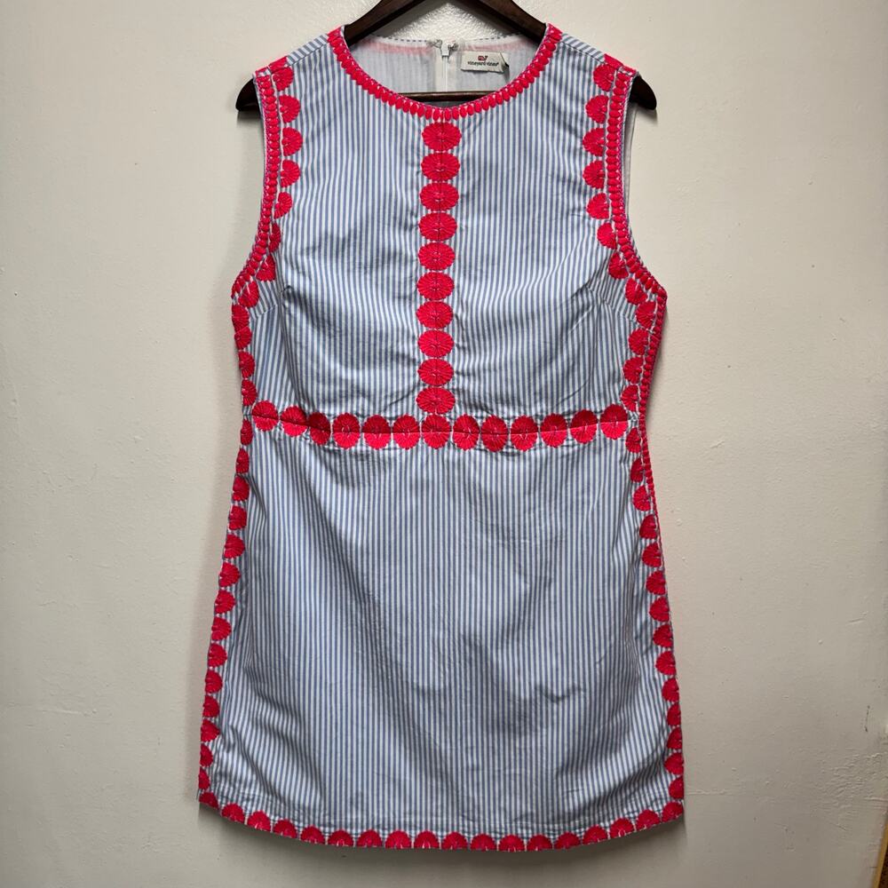 Vineyard Vines Striped Pop Embroidered Shift Dress Coastal Grandmother Sz 16